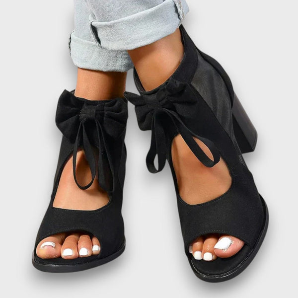 Alviera Elegant Sandals with Bow and Block Heel